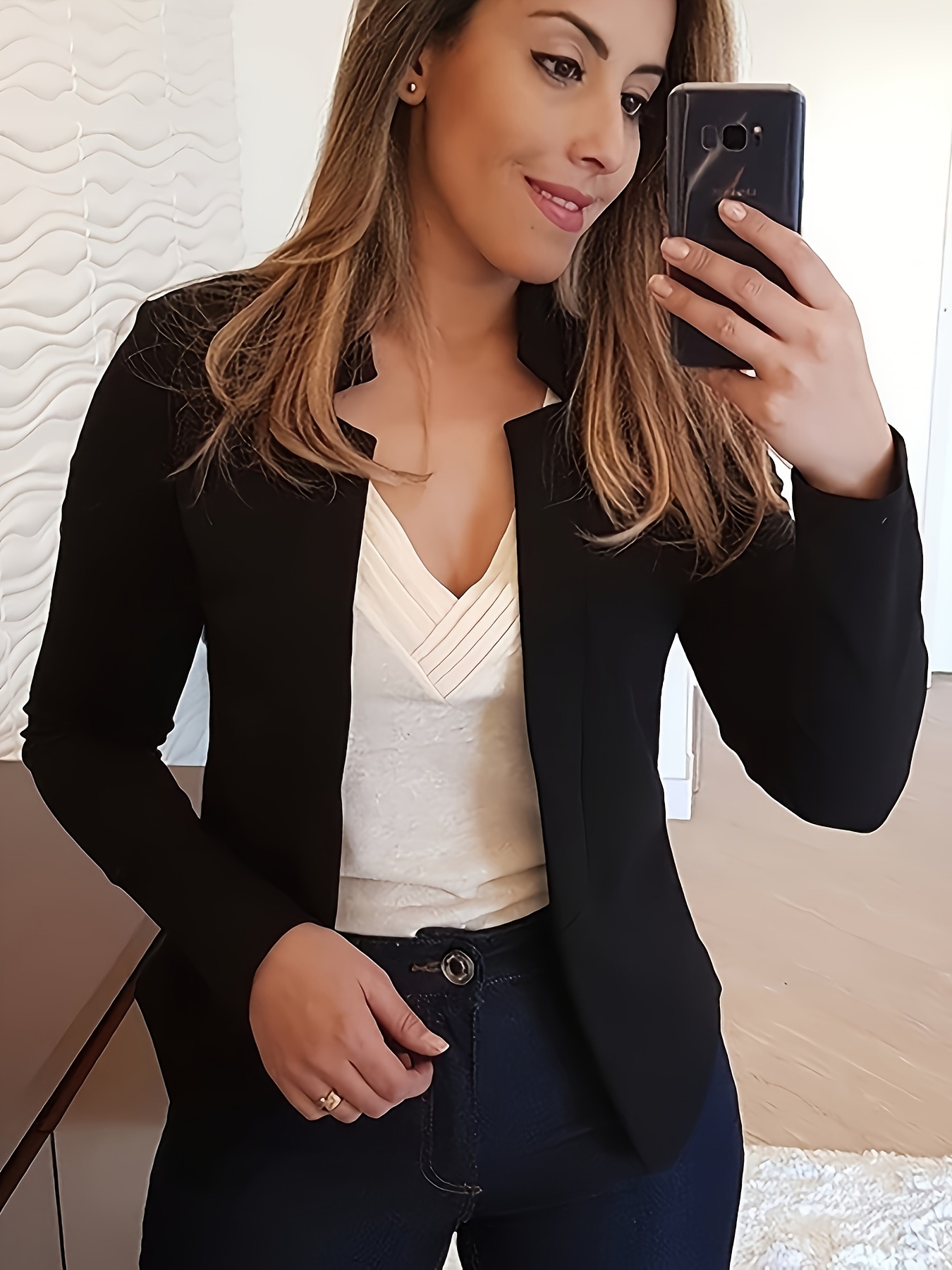 Women'S Lightweight Long Sleeve Casual Blazer - Solid Color Notch Lapel Jacket for Spring & Fall, Versatile Office & Casual Attire, Spring Outerwear, Sophisticated Style, Notch Lapel Design