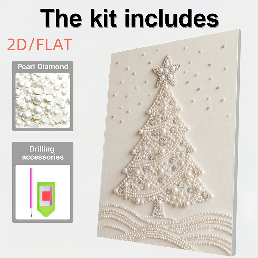 TEMU Peinture de perles DIY à impression 2D à plat, Art décoratif de perles cadre, Perles de strass brillantes grandes et petites, Strass brillants,