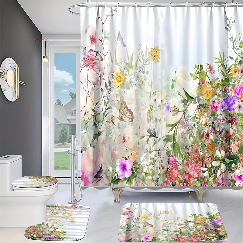 Green Butterflies Flowers Curtain Modern Home Bathroom - Temu