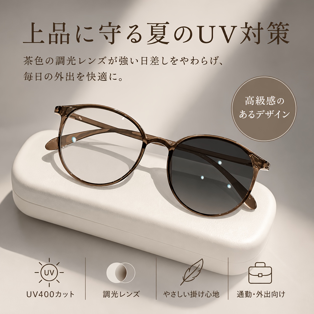 TEMU ファッションメガネ ライトベージュ ルメイク効果 トレンディな色が変わるアクセサリー おしゃれな人に必須 様々なシーンで活躍 素晴らしい贈り物