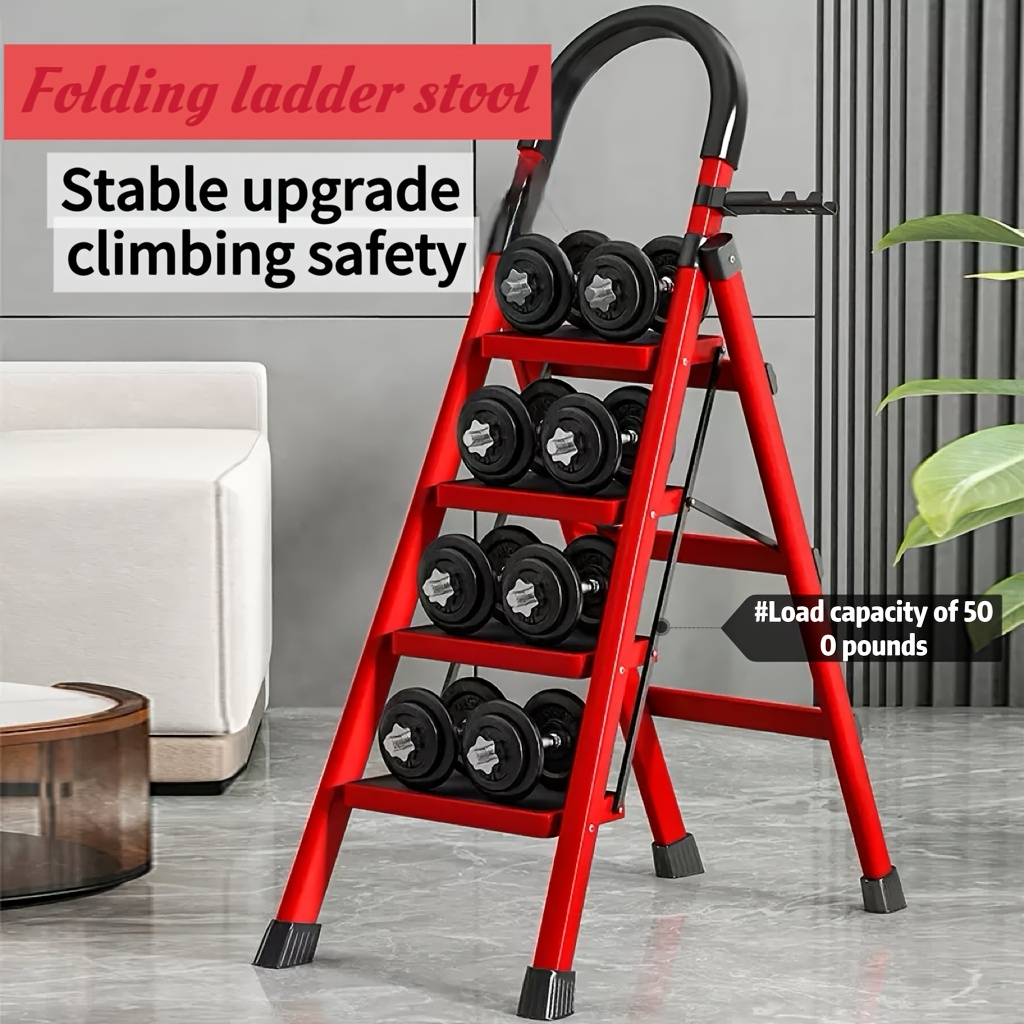 heavy duty 3 4 portable folding ladder 500 lbs capacity durable plastic with anti slip pedals lightweight sturdy design for home and industrial use details 7