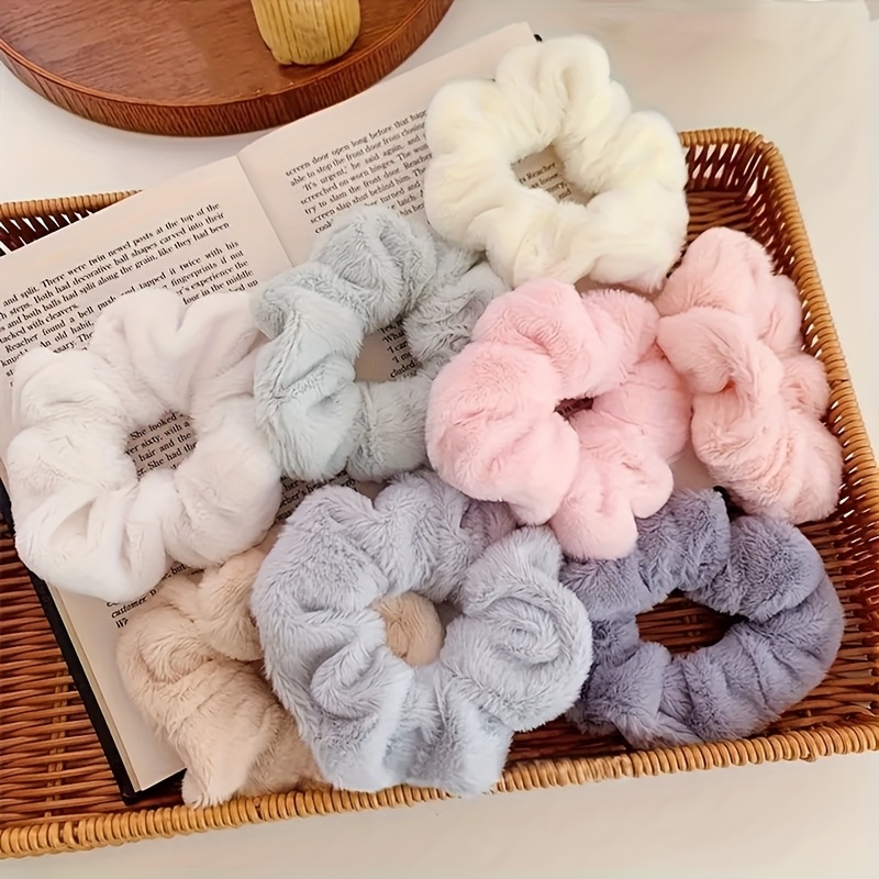 Image of 8pcs Autumn/winter Plush Donut Hair Ties, Soft, Simple, Versatile, And Hair-friendly Hair Loops