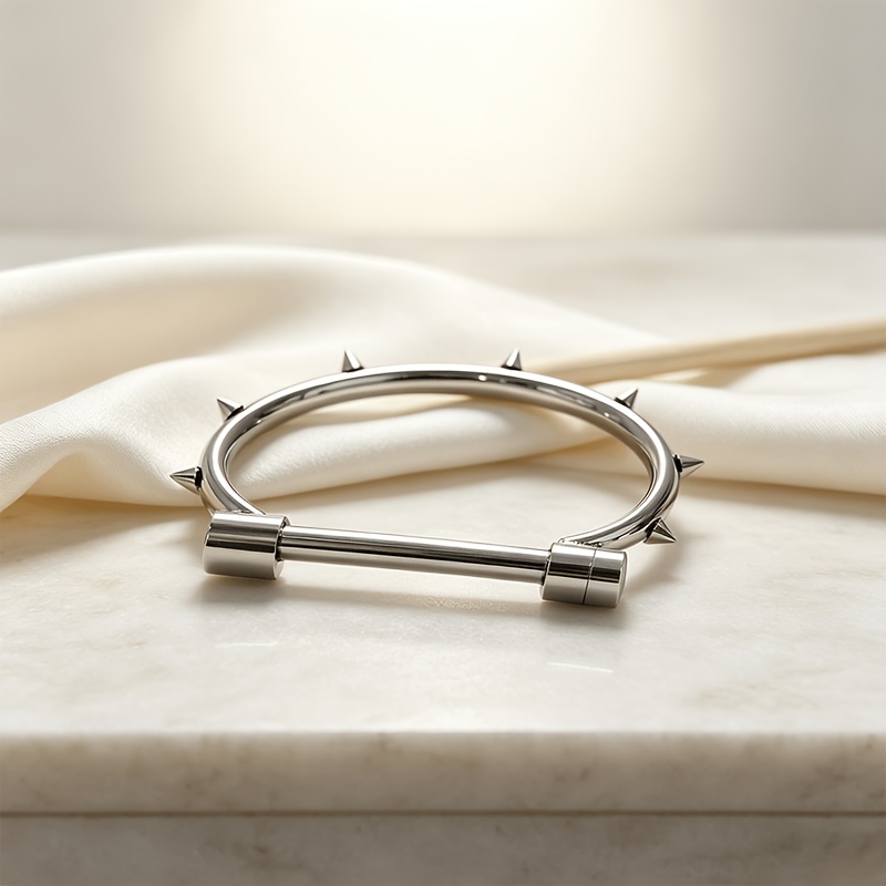 Women's Gothic Style D-Ring Rivet Bangle Bracelet, Stainless Steel