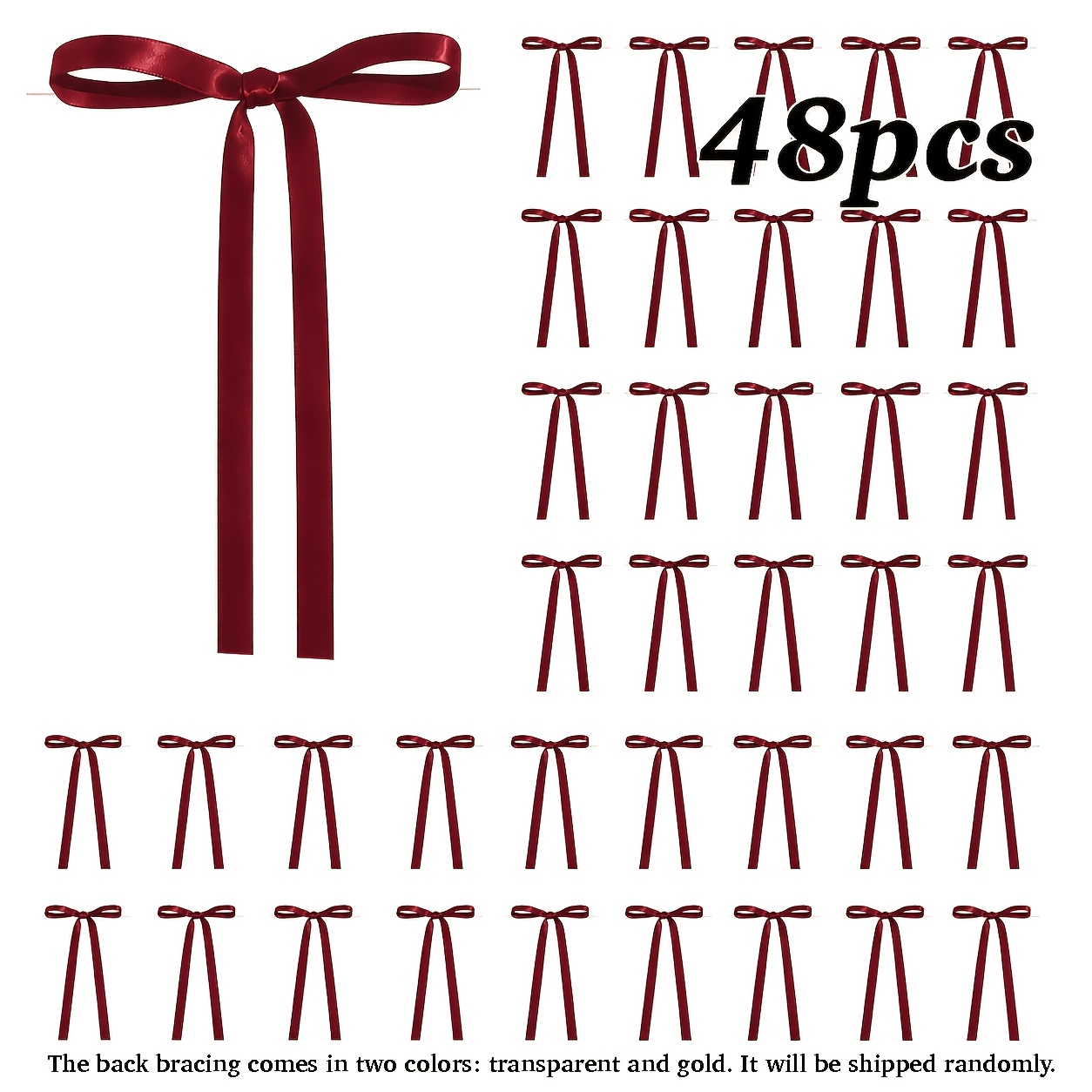 TEMU 48pcs Petits Nœuds en Ruban de Satin Pré- avec Cordon Torsadé, Mesurant 5 X 7 Pouces, Parfaits pour les Couronnes d'Arbre de Noël, les