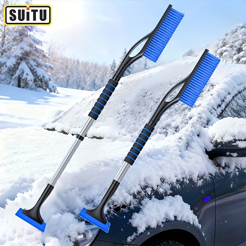 TEMU 2-in-1 Lightweight Telescopic Ice Shovel And Snow Shovel With Handle, Multi-functional Portable Car Tool, Winter Car Maintenance, , High-quality