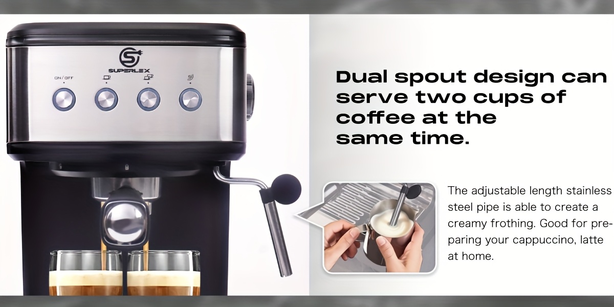 SUPERLEX 15 Bar Espresso Machine with Portafilter and High Pressure Milk Frother, 1.5L Water Tank, for Espresso, Cappuccino and Latte, with Aluminium Kettle, Overheating and Overpressure Protection