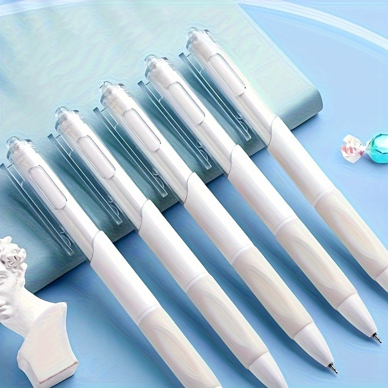 

5pcs White Gel Pens, Silicone Soft Pads, Quick-drying, Smooth-pressing Ballpoint Pens, Boxed Office Business Supplies