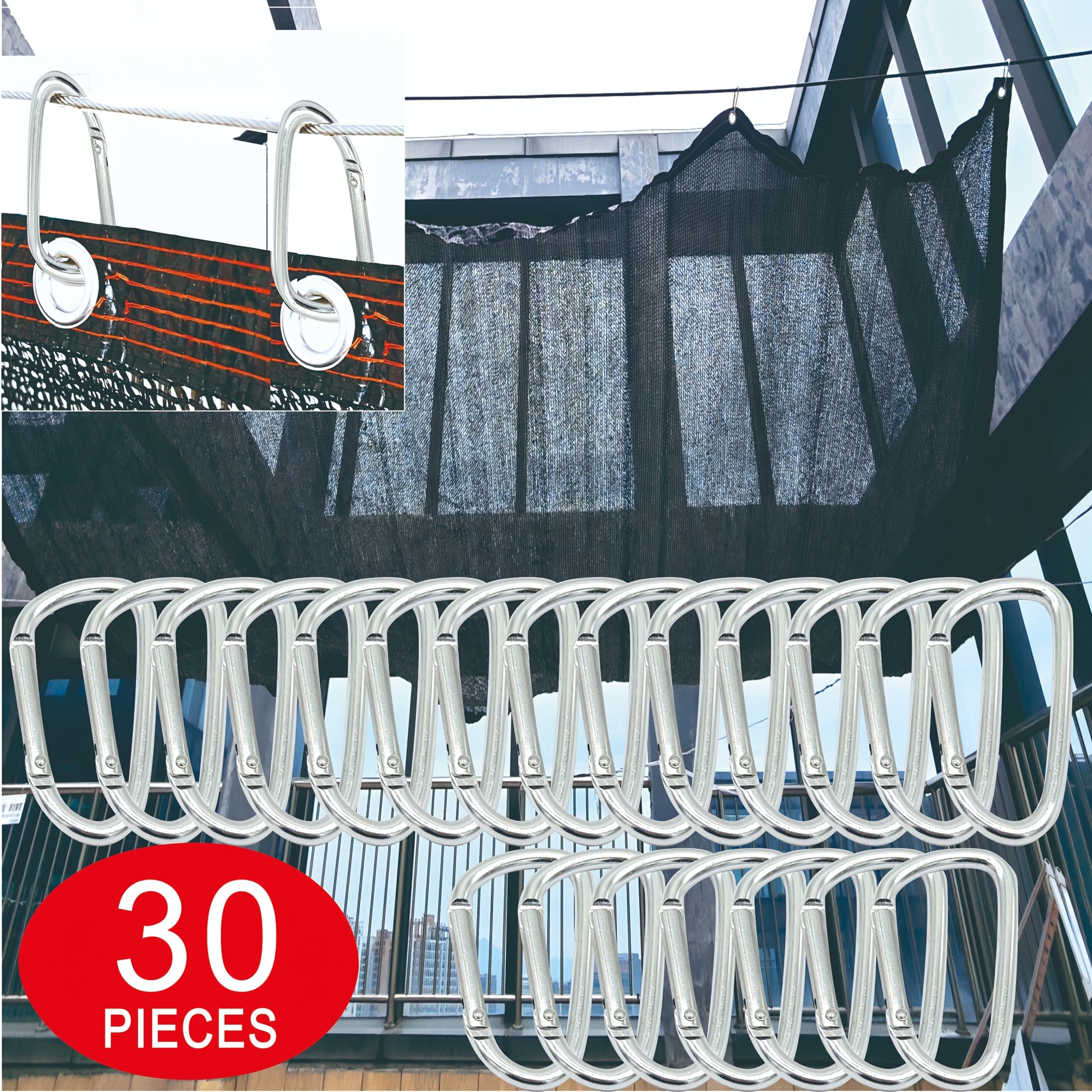TEMU 30 Reusable Sun Shade Sail Aluminum Alloy Hook And Loop Fasteners, Multi-functional And Durable Aluminum Alloy Hook And Loop Fasteners, Suitable
