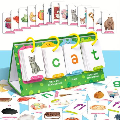 129pcs cvc word flip charts double sided desktop chart card set interactive spelling game word building cards educational spelling toy literacy learning card classroom educational toys for kids
