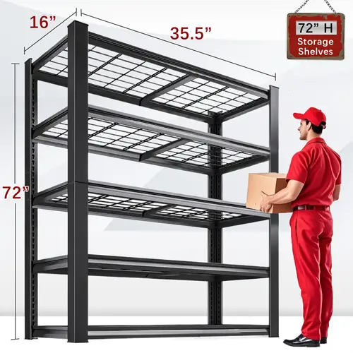2500lbs capacity heavy duty adjustable commercial grade metal shelving rack 72 tall x 35 5 wide x 16 deep freestanding garage storage shelves for warehouse basement kitchen pantry black shelves for garage warehouse organization shelving utility shelves