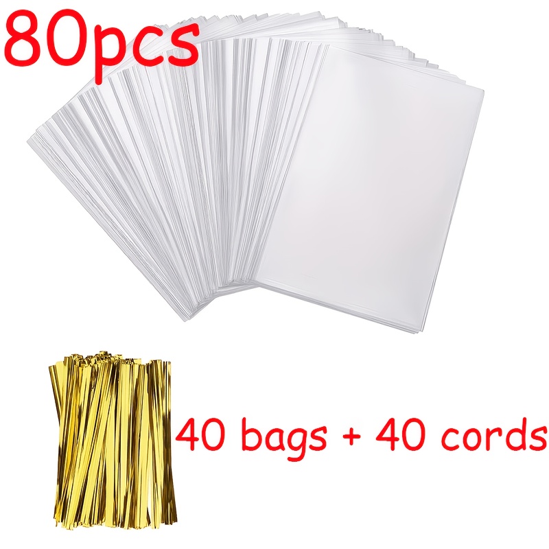 TEMU Geschenk für Sie/Ihn 150/80 Stück Set Transparente Geschenktüten (75 Tüten und 75 Kabelbinder/40 Tüten und 40 Kabelbinder) mit goldenen