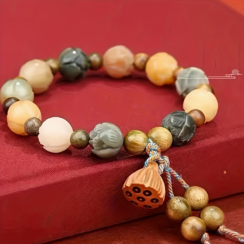 Chinese-style Lotus Shaped Lucky Necklace, Hand-Carved