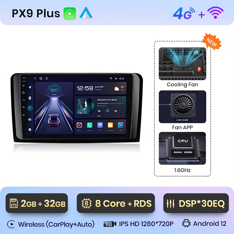 AWESAFE 2+32GB 4G Brezžični Carplay Auto Pametni Radio Kompatibilen z Benz W164 X164 ML GL od 2005 do 2012, z Inteligentnim Sistemom,