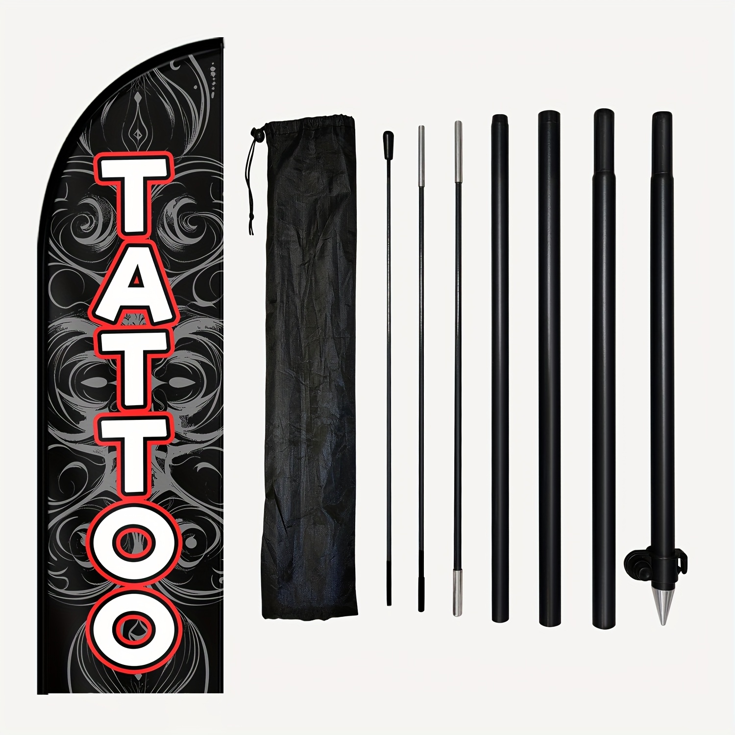 TEMU 1pc de Pluma de con Mástil, "TATTOO", Intrincado en Tatuajes - Diseño Temático, Ideal para Salones de Tatuajes, 72.8x19.7in/50x185cm, Kit de