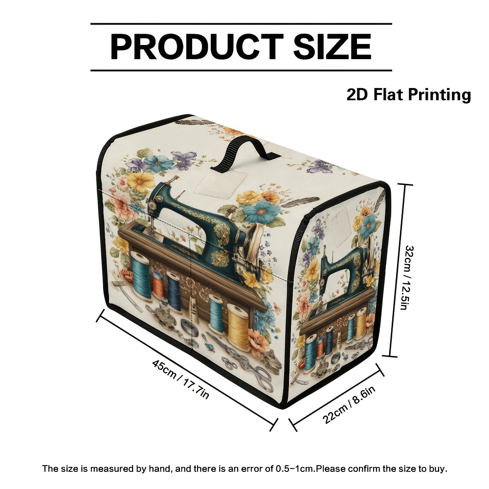 TEMU 1pc 2d Flat Vintage Sewing Machine Pattern Sewing Machine Dust Cover With Pockets For Home Use Quilting Additions Fits Most Standard Sewing