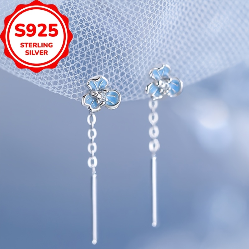 Women's S925 Silver Iris Tassel Earrings, Fashionable Design