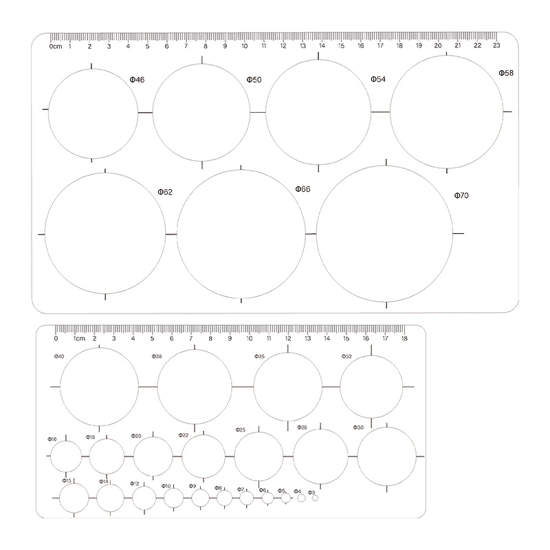 TEMU 2pcs Set Round Template Ruler Kit With 4 Colors: Pink, Yellow, Blue And Transparent. It Contains Round Drawing Templates In 27 Sizes. Made Of