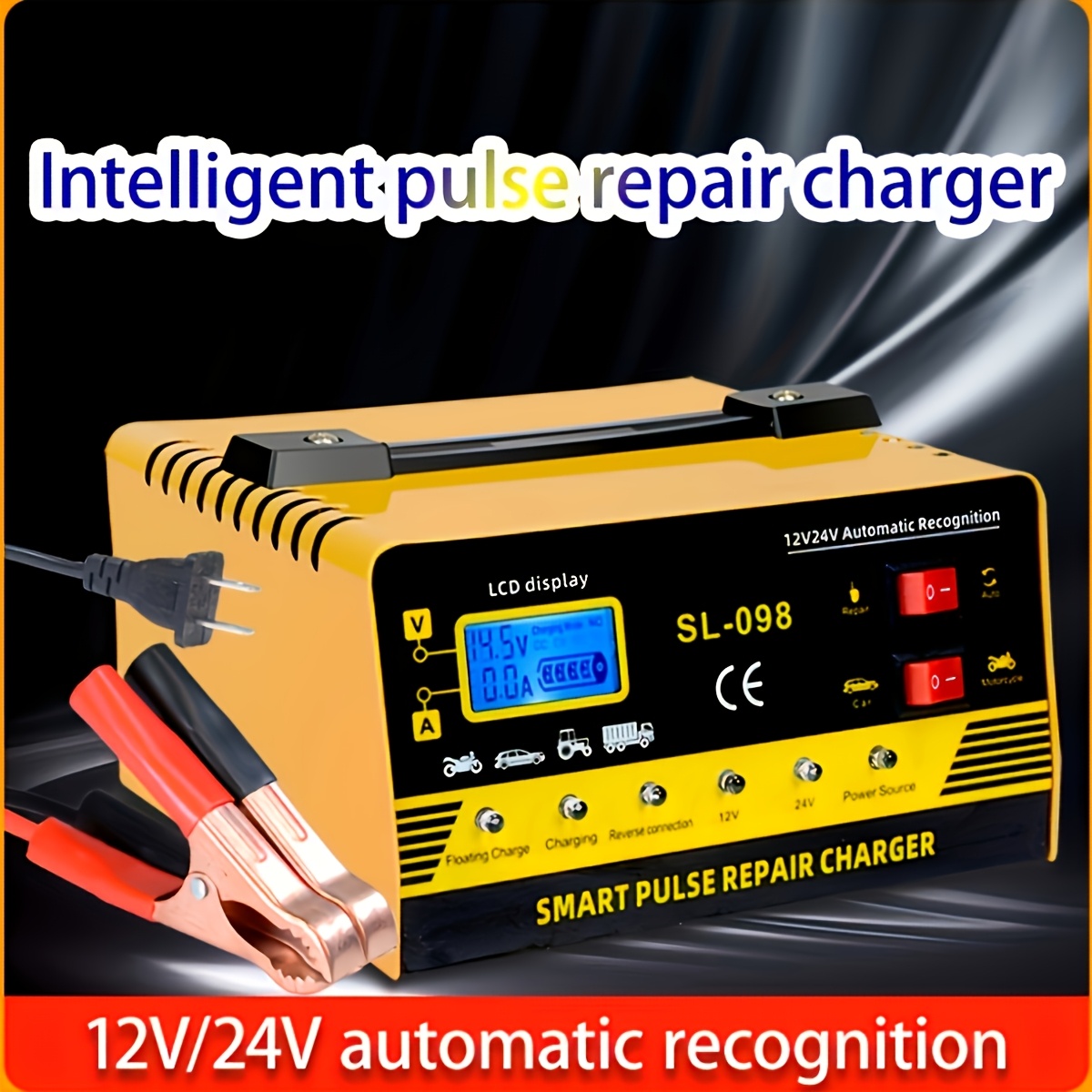 12V&24V Intelligent Universal Battery Charger with LCD Display, Smart Repair, Overcharge And Short Circuit ProtectionSuitable for Intelligent Trickle Charging Of Cars, SUV, Trucks, Yachts, Motorcycles Battery Maintenance, Without Battery