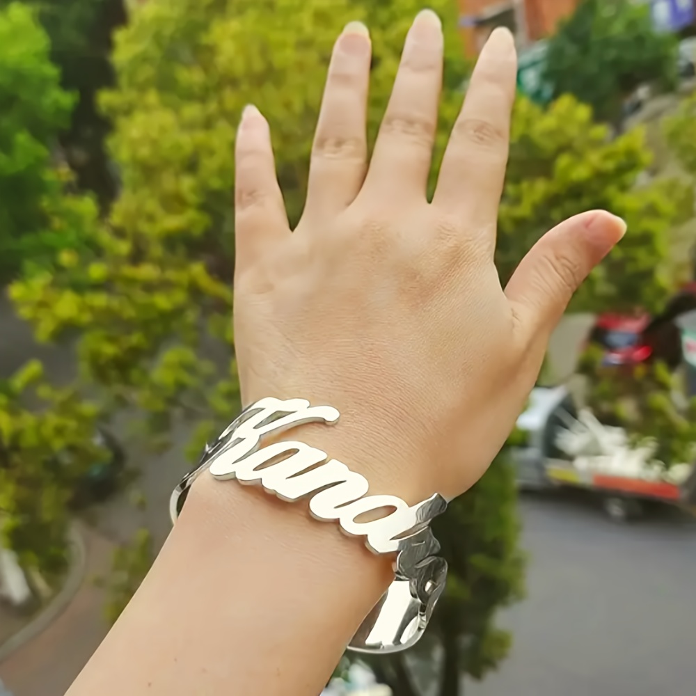 TEMU [custom] Custom Name Cuff Bracelet, Large Jewelry Women' Steel Adjustable Open Bangle