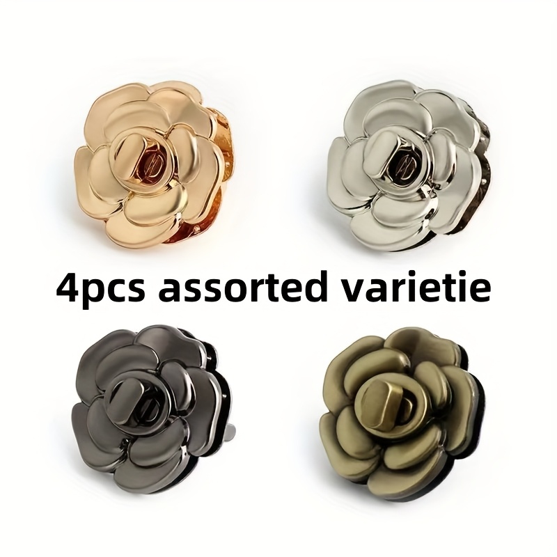 4pcs Camellia Metal Snap Buckles, Handbag Clasp, Packaging Decoration Open-open Locks For Diy Wallet Hardware Accessories, Diy Wallet Making