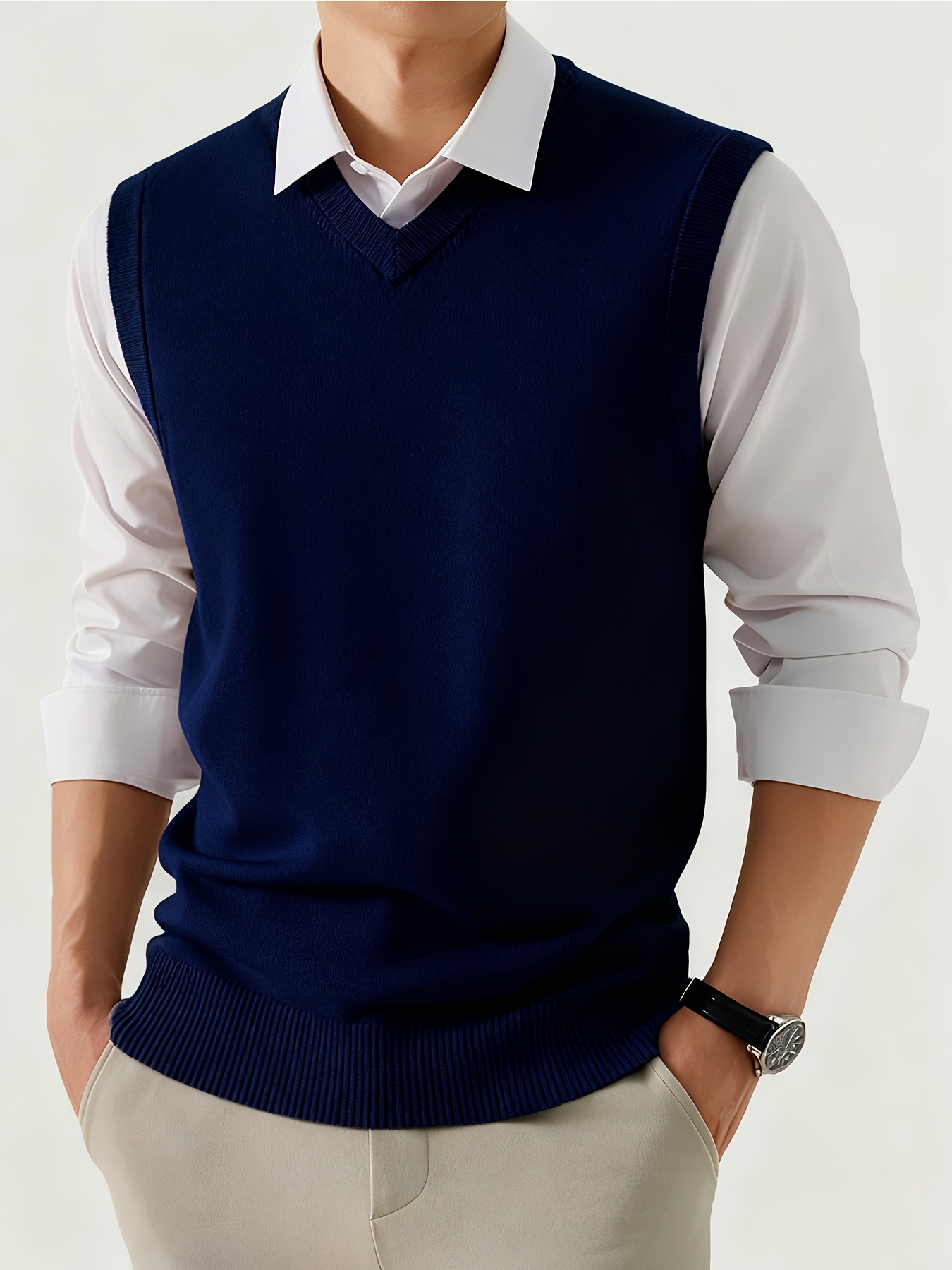 mens vest spring autumn new solid color sweater v neck knit pullover sleeveless outerwear vest