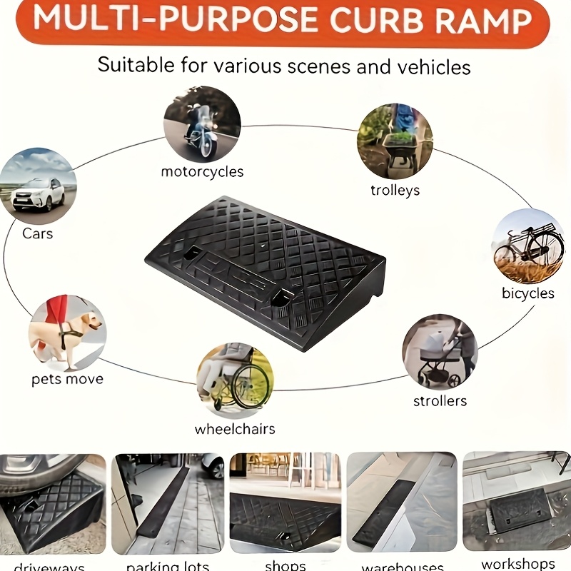 Portable Threshold Ramp for Cars, Wheelchairs & Pets - Easy-to-Use, Non-Slip Rubber Entrance Slope for Walkways, Doors & Steps - Ideal for Seniors & Those with Limited Mobility - Perfect Outdoor Gift for Elderly & Pet Owners, Portable Plastic Road Safety Device for Driveways, Garage Steps & More, Garage Accessory | Sleek Car Design | Durable Plastic, Car Ramps for Garag