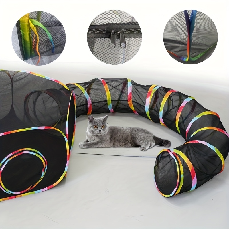 Regenboogkleurige Zomer Buitenshuis en Binnen Mesh Huis voor Katten, Honden & Fretten – Ademend Polyester Veiligheidshuis met Tunnelsysteem, Eenvoudig in elkaar te zetten, Duurzaam & Draagbaar Ontwerp, Katent