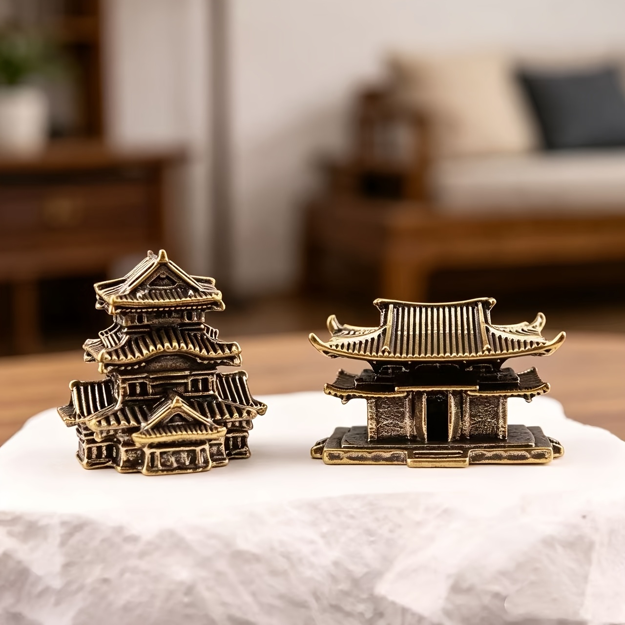 TEMU 2pcs Metal Architectural Ornaments, Handicrafts, Desktop Decorations, Birthday Gifts, Office Shelves, Desktop Computer Decorations, Scene