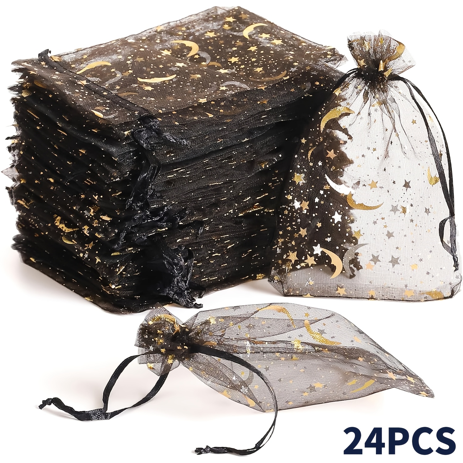 TEMU Gift For Her/him 24pcs Pack 24pcs Sheer Organza Mini Mesh Pouches With Black Drawstring Closure - Suitable For Bridal Shower Favors, Baby Shower