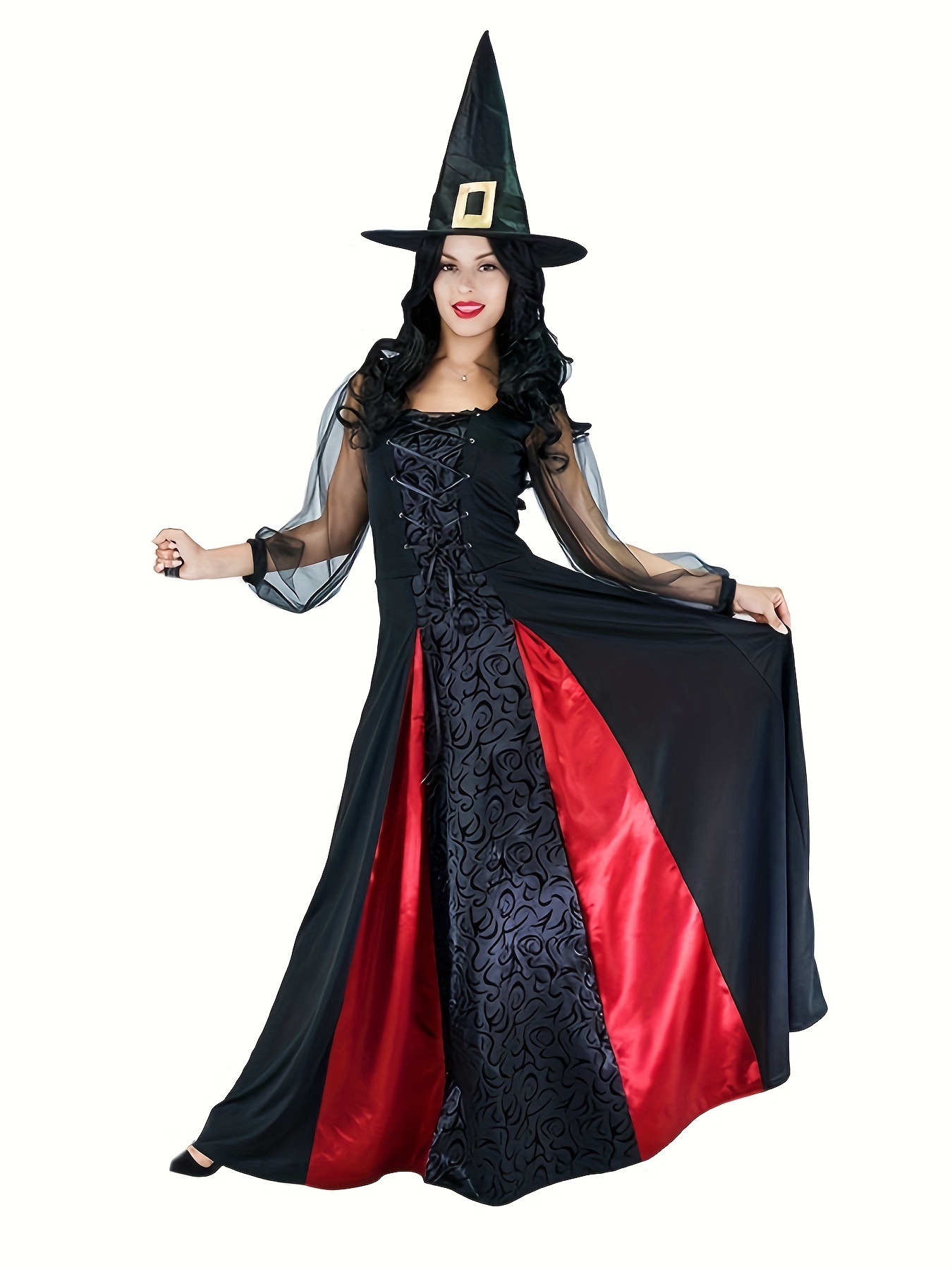 Disfraz de bruja de Halloween para mujer, vestido de para de disfraz  de cosplay para adultos, vestido de bruja para
