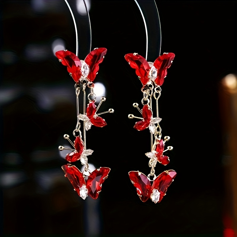 Butterfly Pendant Earrings with Sparkling Tassels