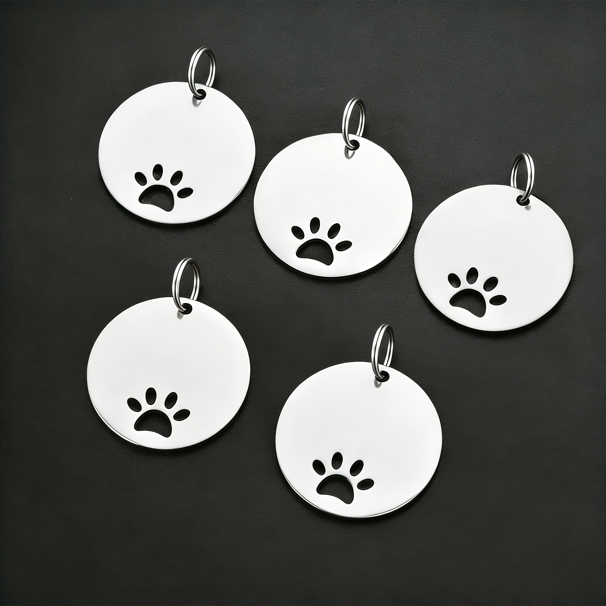 TEMU 5pcs Exquisite Hollow Cat Paw Pet Id Tag Laser Engraved Stainless Steel Anti-lost Tag Small Lightweight Durable Tag