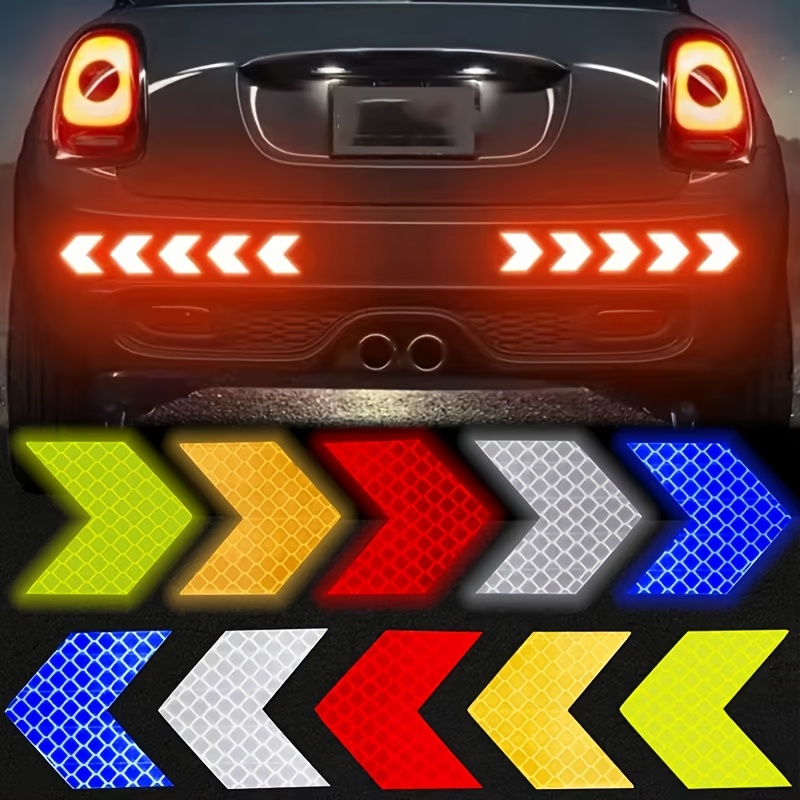 

10-pack Reflective Arrow Safety Stickers, High-visibility Warning Tape For Car Bumpers, Trunks, Motorcycle Helmets, Labels In White, Red, Yellow, Blue, Green - Polyethylene Terephthalate Material