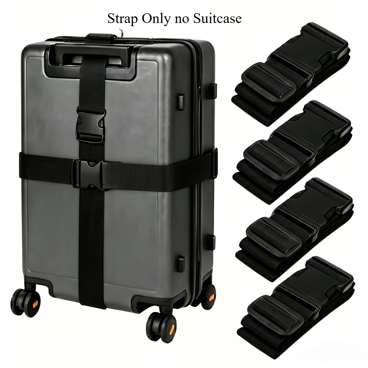 TEMU 4-pack Luggage Straps, Durable Polyester, Anti-theft, Anti-slip, Adjustable Travel Luggage Straps With Removable Id Window, Sports, Casual,