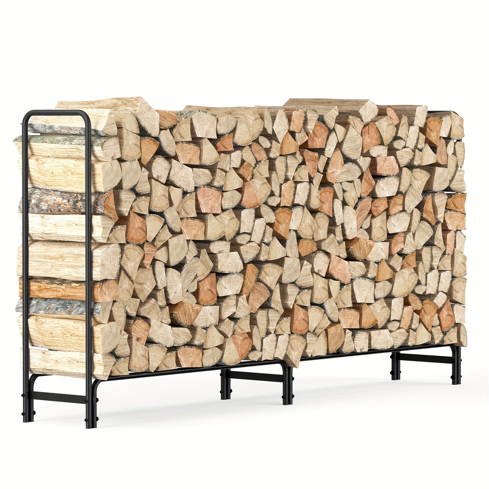 Image of 8ft Outdoor Firewood Rack, Upgraded Heavy Duty Logs Stand Stacker Holder For Fireplace - Metal Lumber Storage Carrier Organizer