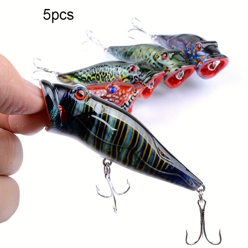 

5pcs Realistic Topwater Popper Fishing Lures, Long Casting With Lifelike & Abs Material - Ideal For Bass, Trout, Tuna, , & More, Fishing Lure|vibrant Color Lures| Abs Lure, Fishing