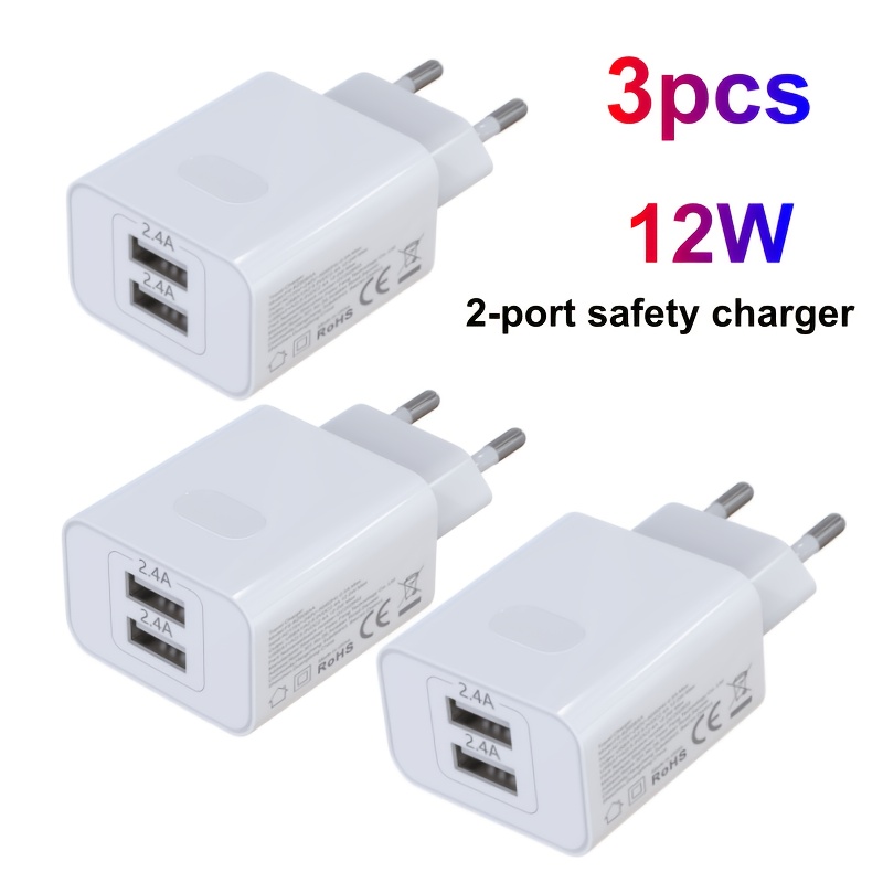 Image of 3pcs Usb 2port 5v2.4a 12w Safety Charger For Ultra/s23+/s22/s21/s20/mobile Phone 16/16 Plus/16 Pro Max/ Pro Max/15 Phone Charger