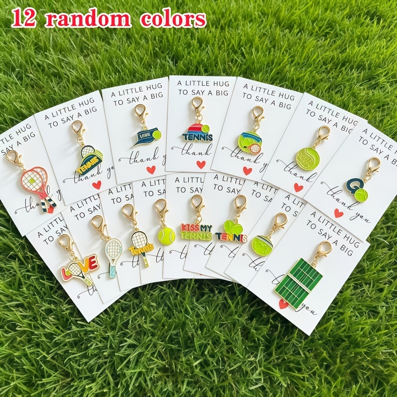 TEMU Random 12pcs Styles, Tennis Sports Theme Keychain Series. Comes With Hug Thank You Card Paper, Suitable For Backpack/coin Purse/phone Case /car