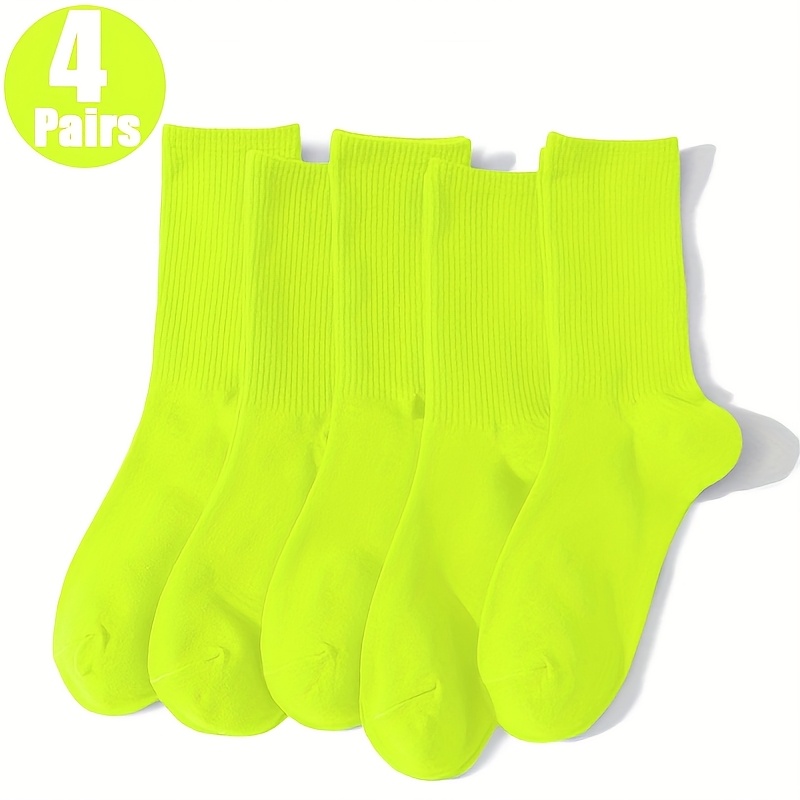 E-shop 4 Paar Frühling/Sommer fluoreszierend gelbe, frische lebendige einfarbige Unisex-Partnersocken, bequeme, weiche atmungsaktive Wadenhohe Socken –