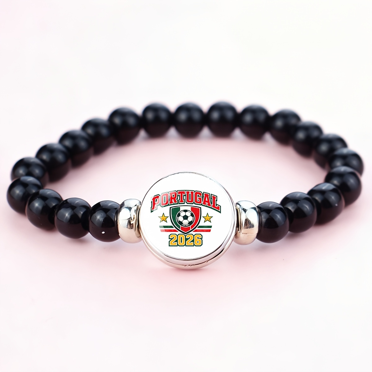 TEMU 1 pièce Bracelet élastique avec de football du Portugal 2026 et breloque bouton pour et événements sportifs