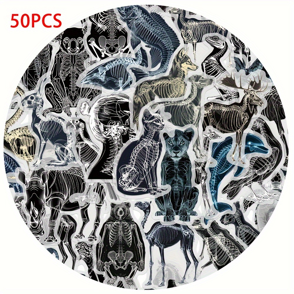 Gutbd 50pcs Of Skeleton Series Pet Cute Cartoon Doodle Stickers For Decorating Luggage, Skateboards, Guitars, Water Bottles, And Computers, Decals