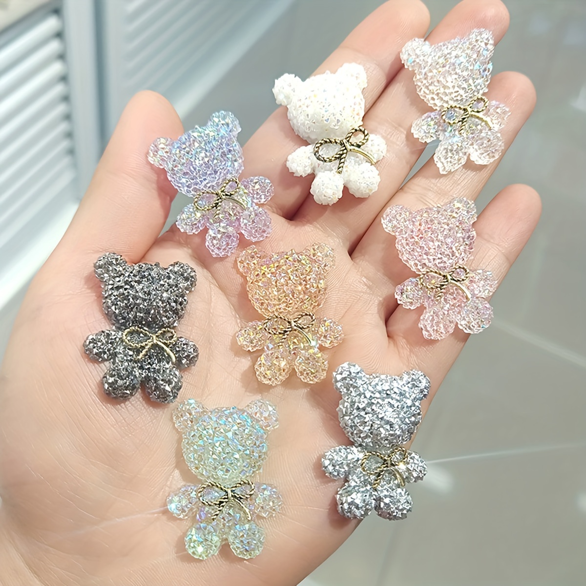 

8pcs Resin Cartoon Bear Accessories, Diy Shoe Mobile Phone Case Hair Clip Hair Accessories