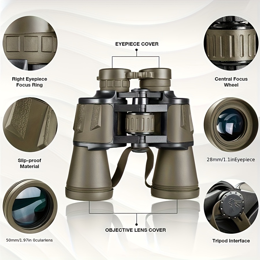 professional 10x50 hd wide angle binoculars high magnification large   lens durable lightweight polycarbonate   for   watching camping hiking travel binoculars for hunting camping essentials   design   details 0
