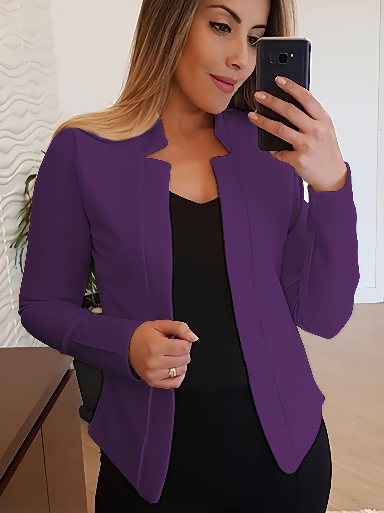 Women'S Lightweight Long Sleeve Casual Blazer - Solid Color Notch Lapel Jacket for Spring & Fall, Versatile Office & Casual Attire, Spring Outerwear, Sophisticated Style, Notch Lapel Design