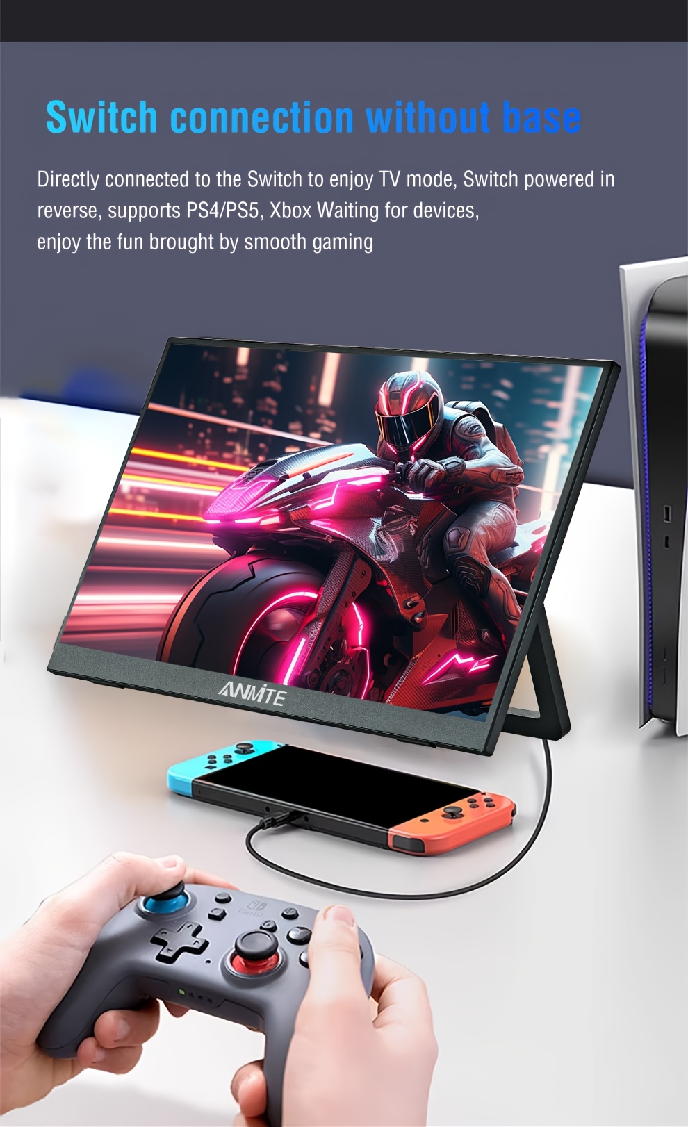 Monitor Portátil Anmite de 16 Pulgadas con Luz Azul Baja, 350 Nits, HDR 1200P, Relación 16:10, Ideal para Xbox/Ps5/Switch/Teléfonos Móviles/Computadoras/Laptops para Expansión