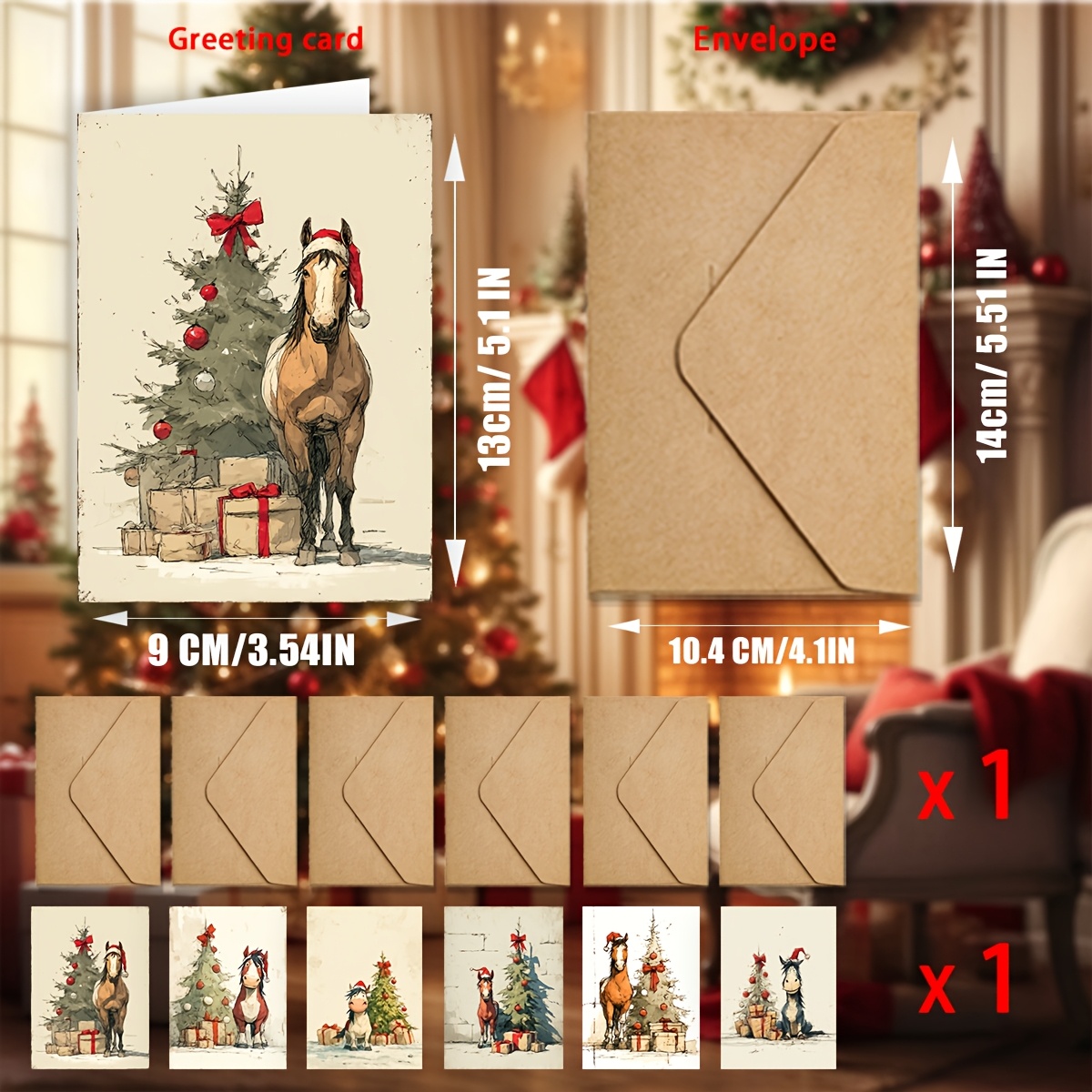 TEMU Christmas Tree, Gift, - Includes Envelope, Folded Size 9 X 13 Cm / 3.54 X 5.11 Inches, Size 18 X 13 Cm / 7.08 X 5.11 Inches