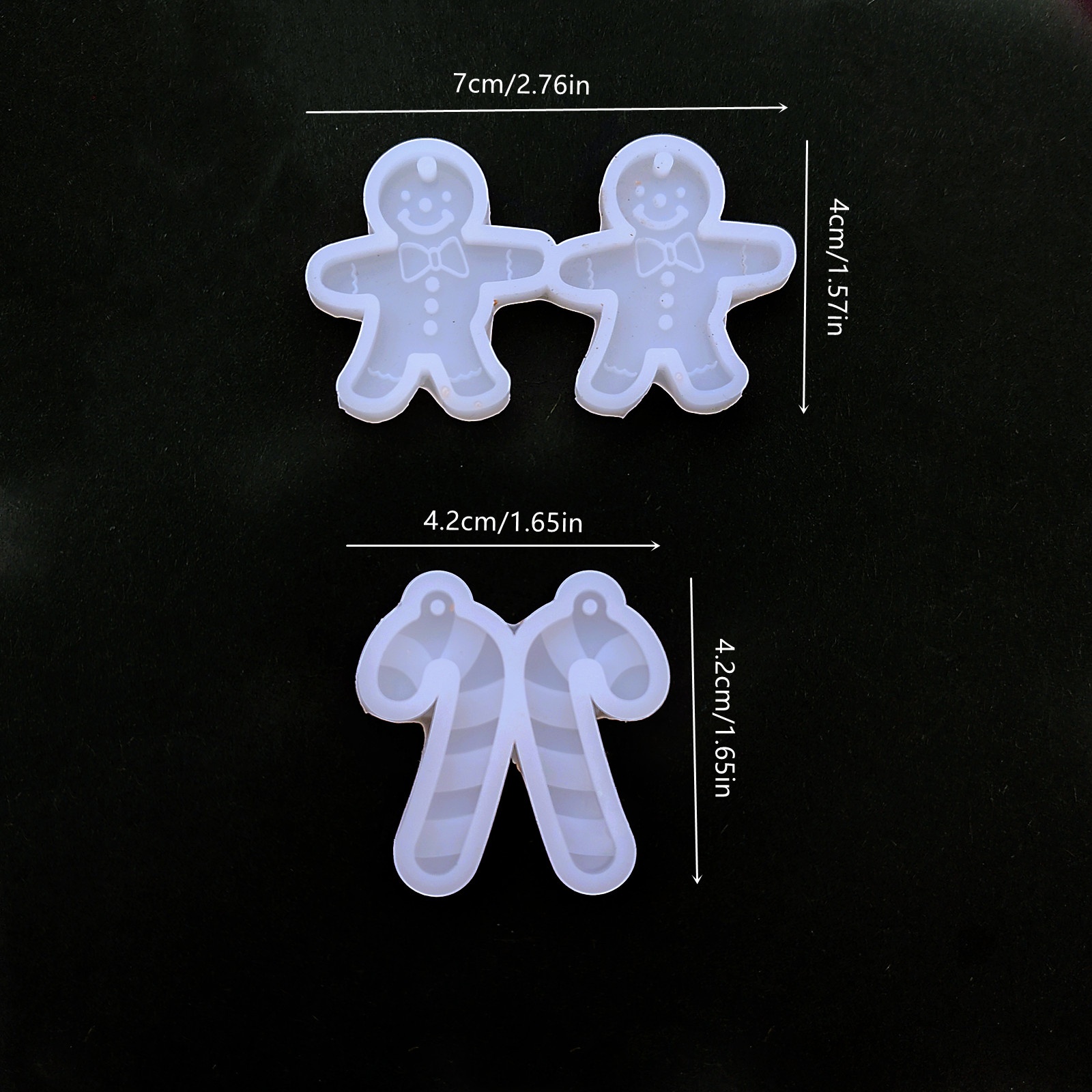 TEMU Resin Silicone Mold 2pcs Gingerbread + Candy Cane Drip Earring Molds, Christmas Snowman Ear Studs And Colorful Candy Cane Drop Earrings Silicone
