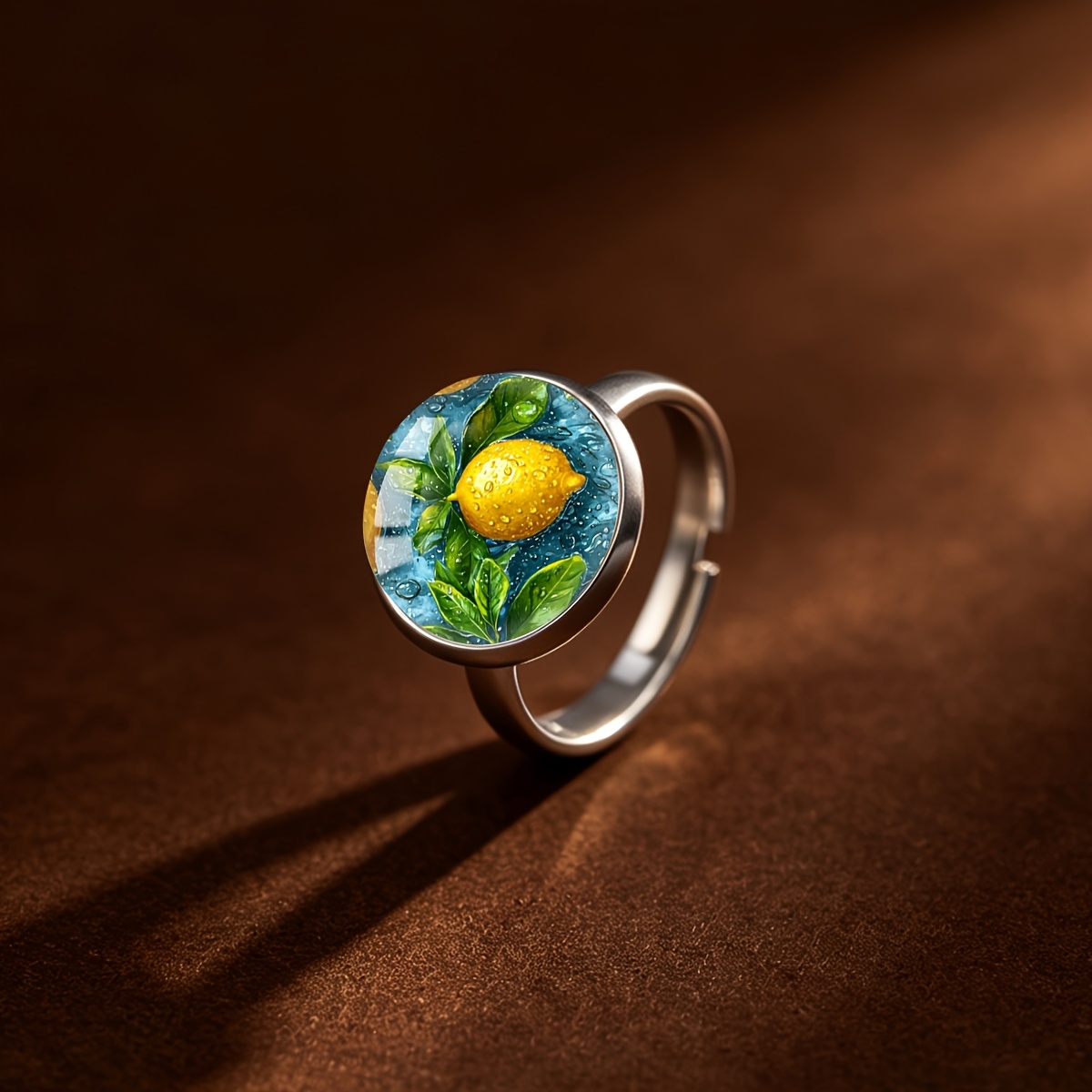 Unisex Yellow Lemon Pattern Stainless Steel Ring