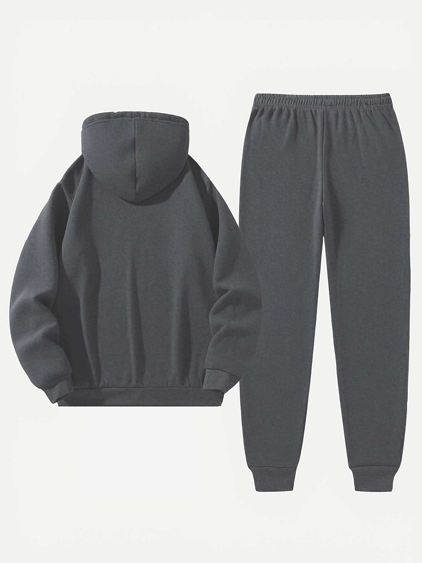 Men'S Casual Paris Letter Hoodie & Joggers Set - Gray Drawstring Pullover with Red Accents, Loose Fit, Long Sleeve, Fall/Winter Collection, Comfortable Clothing|Casual Style|Stretch Fabric