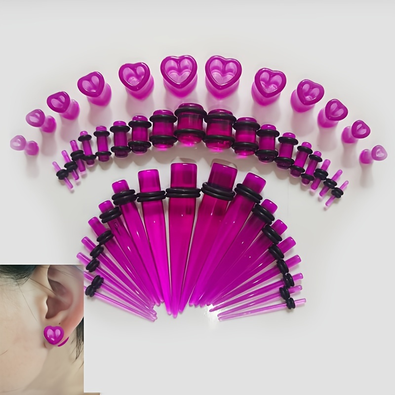 Image of 48pcs Fashion Exquisite Heart-shaped Ear Gauge Set Black Combination 14g-00g Suitable For Men And Women